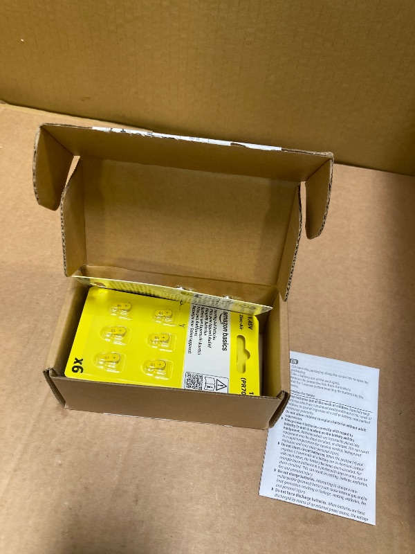 Photo 1 of Amazon Basics 60-Pack Hearing Aid Size 10 Zinc-Air Batteries, 1.45 Volt, Yellow Tab, 4-Year Shelf Life