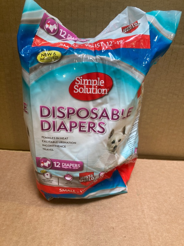 Photo 1 of Simple Solution Dog Diapers Female, Dog Diapers, Potty Training, Super Absorbent, Breathable, Wetness Indicator for Urination, 12-19 Inch Waist, (S, 12ct)