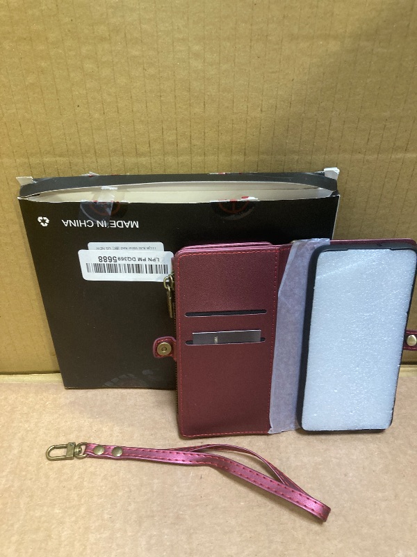 Photo 1 of Defencase Compatible with Samsung Galaxy S22 5G Case Wallet with RFID Blocking Card Holder for Women Men, PU Leather Magnetic Snap Flip Zipper Strap Wallet Phone Case Fit for Galaxy S22 6.1", Wine Red