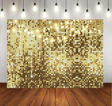 Photo 1 of LYCGS 10X8ft Gold Flash Backdrop Happy Birthday Backdrop Golden Flash Square Light String Photography Background Girls Women 16th 18th 20th 21st 30th 40th 50th Birthday Party Decorations X-200