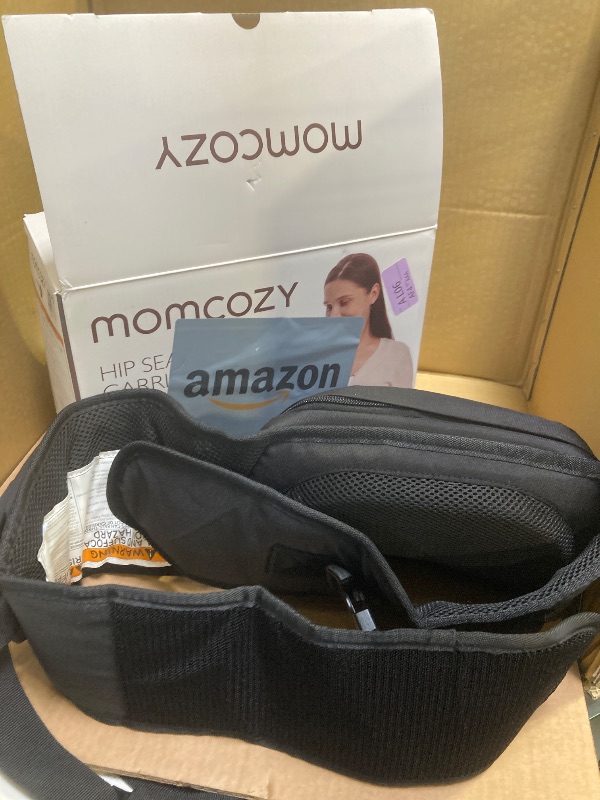 Photo 1 of Momcozy Hip Seat Baby Carrier - Adjustable Waistband with Original 3D Belly Protector, Ergonomic Carrier with Various Pockets for Newborns & Toddlers up to 45lbs (Black, Medium)