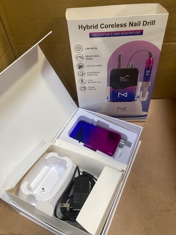 Photo 1 of M Mase- Professional Nail Drill Machine - Coreless 2-in-1 Nail File - Electric, Cordless, 35000 RPM, HD Display - Electric Nail Drill for Professional & Home Use (Unicorn Pink Blue)