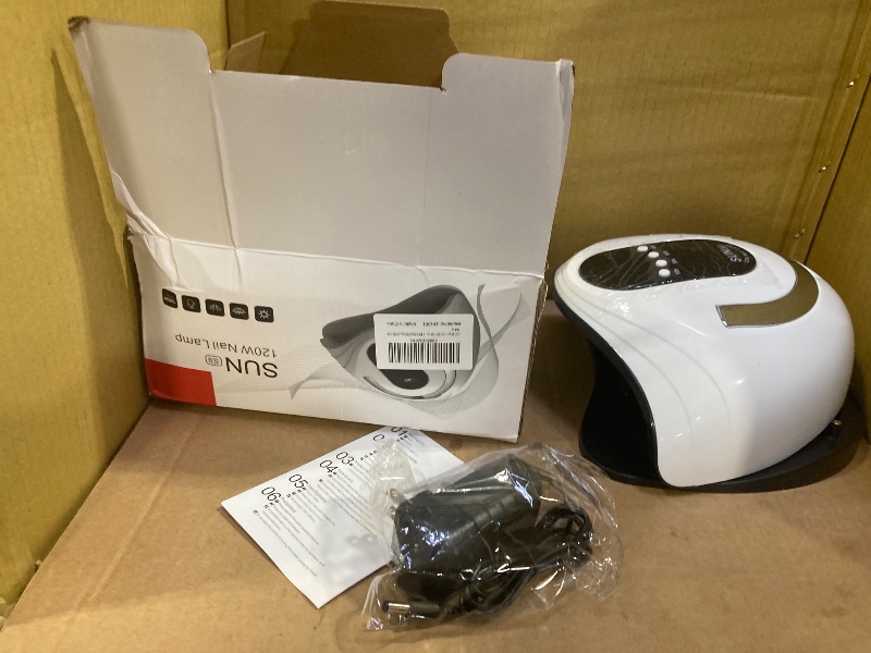 Photo 1 of Sunrich UV Gel Nail Lamp 120W LED Nail Light Fast Dryer for Gel Polish Curing with 4 Timers Portable Handle Large Space Automatic Sensor (White)