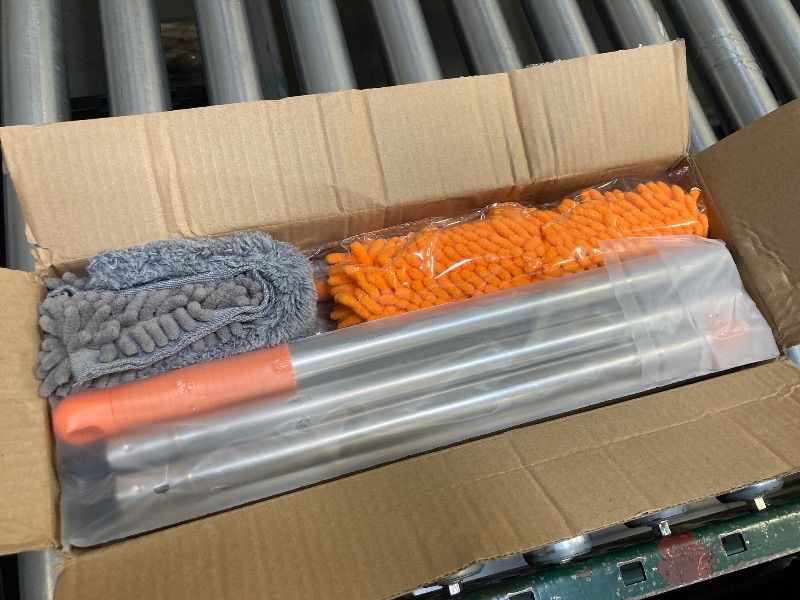 Photo 1 of  2 in 1 Chenille Microfiber Car Wash Brush Kits Mop Mitt with 45" Long Handle (Aluminum Alloy), Car Cleaning Kit Supplies Brush Duster, Scratch Free Cleaning Tool for Washing Truck, Car, RV (Orange) 