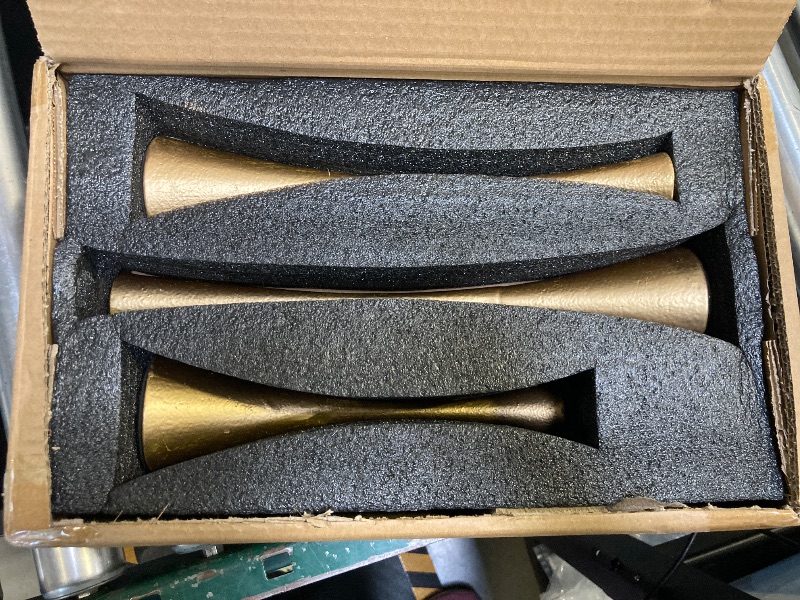Photo 1 of Antique Brass Iron Taper Candle Holders - Set of 3 Decorative Candle Stands for Weddings, Dinners & Parties - Elegant Candlestick Holders with Vintage Finish