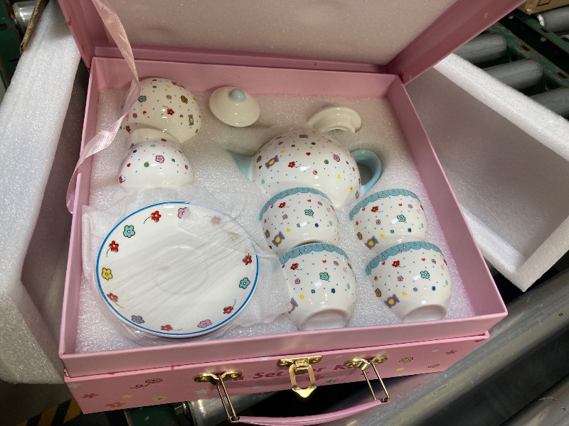 Photo 1 of Sweejar Porcelain Tea Set for Little Girls,Kitchen Toys Tea Party Set for Kids Toddler Kitchen Pretend Toy Include Children Teapot, Cup & Saucer Sugar Bowl and Cream Pitcher(Sweet)