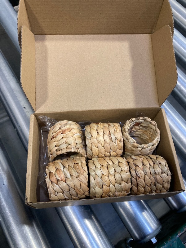 Photo 1 of Napkin Rings Set of 6, Handmade Water Hyacinth Boho Napkin Rings, Rustic Farmhouse and Beach-Inspired Rattan Napkin Rings for Elegant Table Decoration, Perfect for Christmas Table Decor, Wedding Decor