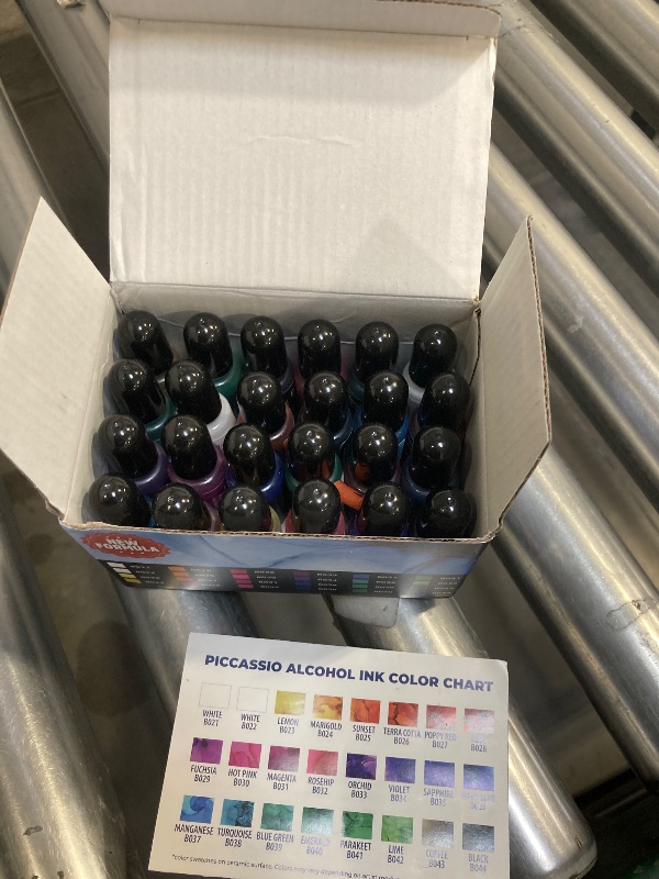 Photo 1 of Alcohol Ink Set - New Improved Formula - 24 Highly Saturated, Fast-Drying, Permanent Inks for Epoxy Resin, Tumblers, Fluid Art Painting, Glass, Metal, and More