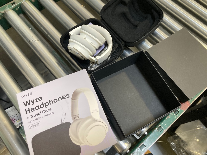 Photo 1 of WYZE Noise Cancelling Headphones and Hard Case for Travel, Wireless Over The Ear Bluetooth Headphones with Active Noise Cancellation, Transparency Mode, Clear Voice Pick-up, Alexa Built-in, White