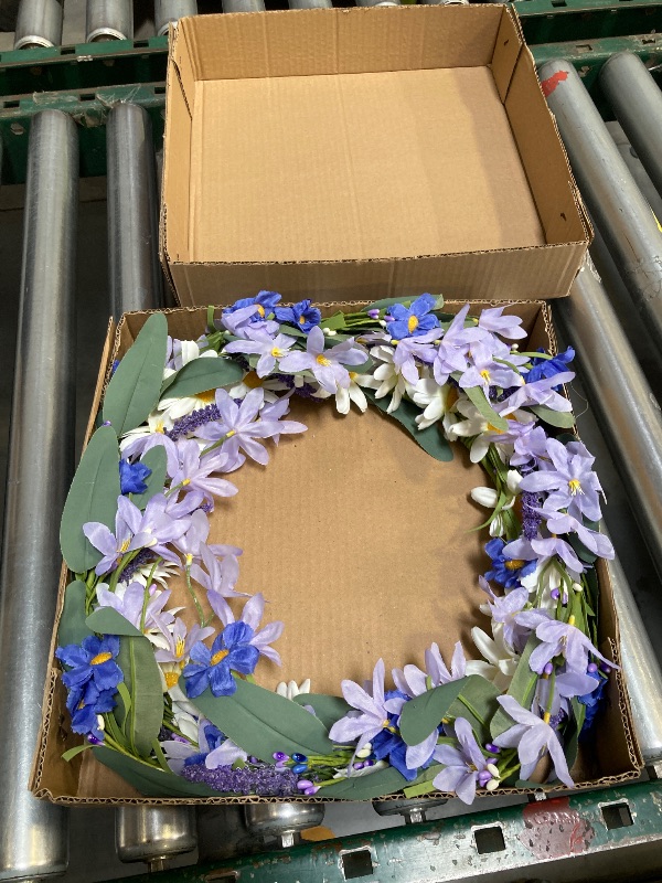 Photo 1 of VioletEverGarden Spring Wreaths for Front Door 20 Inch Summer Wreath with Violet Blue and White Daisy Floral Wreath for Indoor Wall Porch Window Decor and Festival Celebration