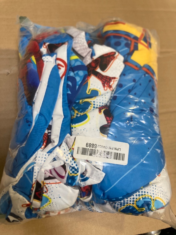 Photo 1 of Marvel Spidey and his Amazing Friends Spidey Team Red, White, and Blue 4 Piece Toddler Bed Set - Comforter, Fitted Bottom Sheet, Flat Top Sheet, and Reversible Pillowcase