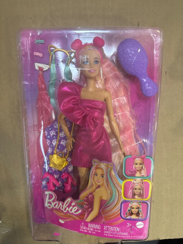 Photo 1 of Barbie Fun & Fancy Set, Fashion Doll with Extra-Long Color-Streaked Blonde Hair, Clothes & Styling Accessories
