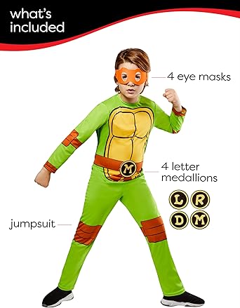 Photo 1 of Rubies Teenage Mutant Ninja Turtles TMNT Costume Jumpsuit with Shell Cape and Eye Mask Made with Recycled Materials for Kids Boys X-Small for Themed Parties and Halloween,