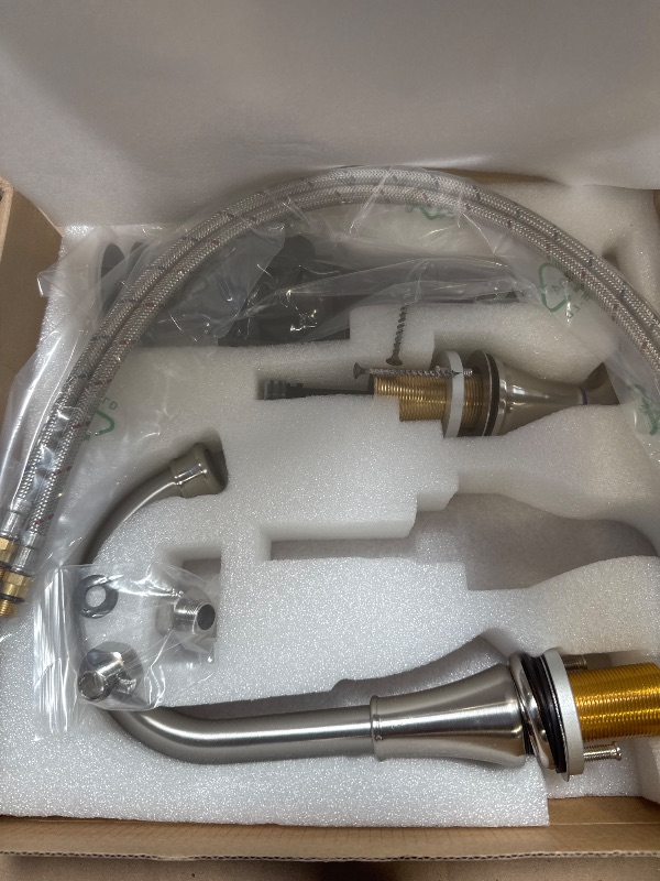 Photo 1 of GENBONS Widespread Bathroom Faucets 3 Hole Brushed Nickel 8 Inch Faucet for Bathroom Sink Vanity RV Farmhouse Double Handles 3 Piece Faucets with Pop Up Drain