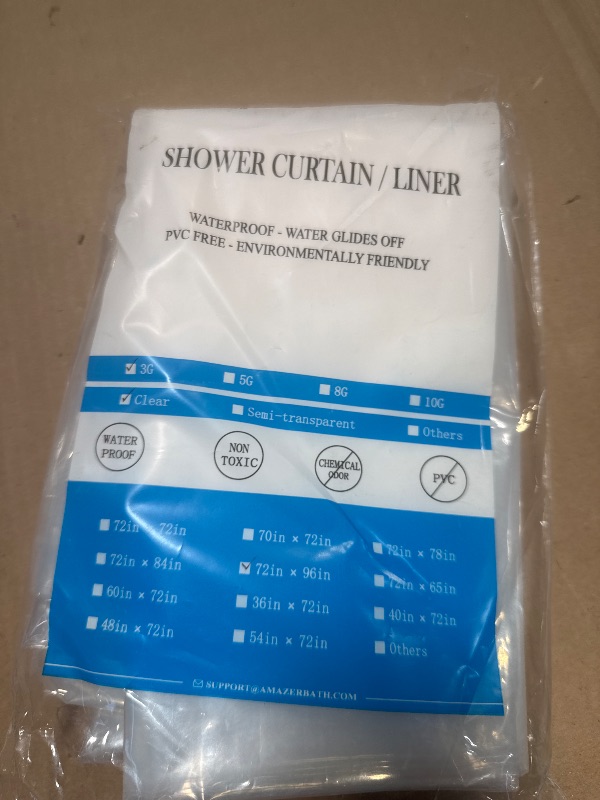 Photo 1 of AmazerBath Shower Curtain Liner 2 Pack, 72 x 96 Inches Extra Long PEVA Plastic Shower Liner with 3 Weighted Stones and 12 Rustproof Metal Grommet, Lightweight Waterproof Shower Curtain - Clear