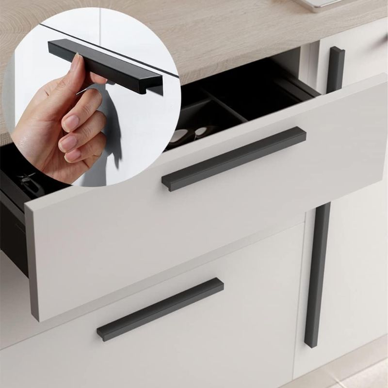 Photo 1 of Goo-Ki Cabinet Handles 12 PCS - Black Drawer Pulls 1-1/4 in (32mm) Hole Centers - Tilted Solid Drawer Handles for Kitchen Cabinet Pulls - Finger Pull