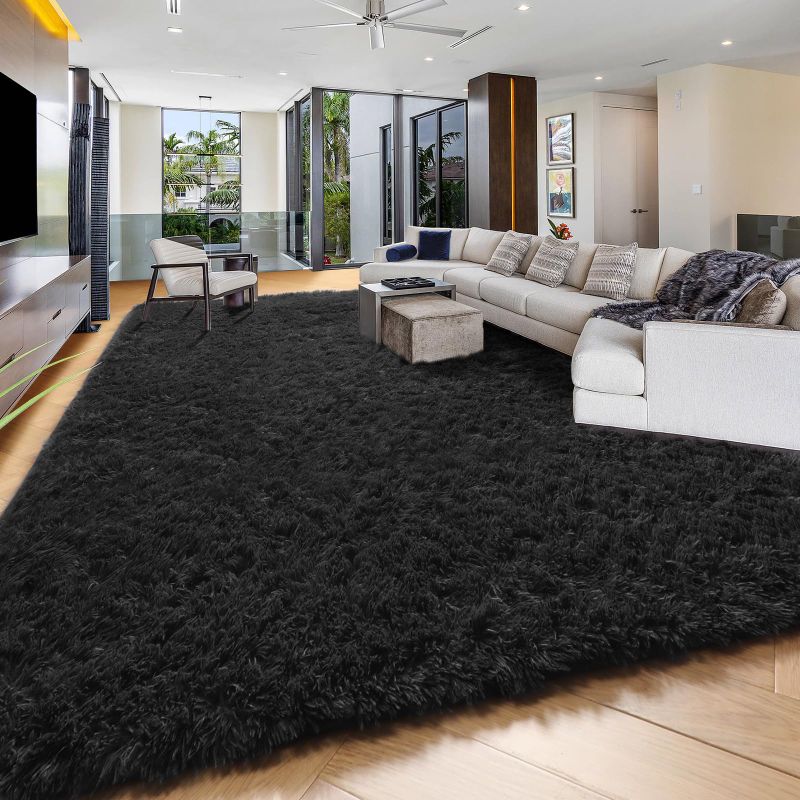 Photo 1 of LARGE FUZZY BLACK HOME AREA RUG, SIZE NOT DISPLAYED
