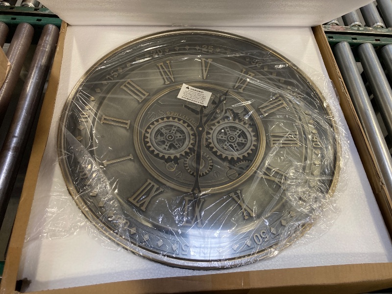 Photo 1 of CLXEAST 24 Inch Large Moving Gear Wall Clock for Living Room Decor, Antique Silver Metal Roman Numerals Wall Clocks for Home Office
