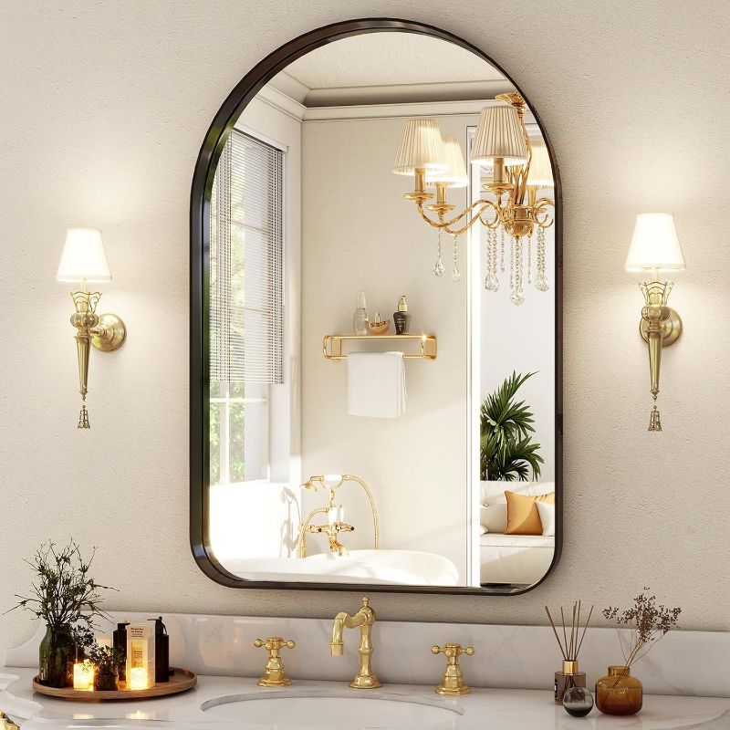 Photo 1 of 36"x24" Arched Bathroom Mirror - Modern Black Mirror for Wall with Rounded Corners, Bathroom Mirror for Vanity, Aluminum Alloy Framed Mirror - for Living Room, Bedroom, Cloakroom
