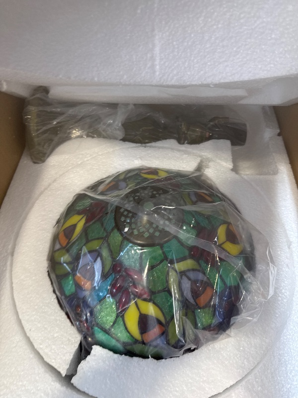 Photo 1 of Tiffany Lamp Stained Glass Lamp 12x12x19 Inches Grape Roses Style Bedside Table Lamp with Color Changing LED Bulb for Bedroom Living Room Home Office Decor
