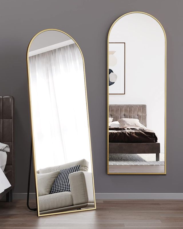 Photo 1 of Floor Mirror, Full Length Mirror with Stand, Arched Wall Mirror, Gold Floor Mirror Freestanding, Wall Mounted Mirror for Bedroom Living Room, Gold
