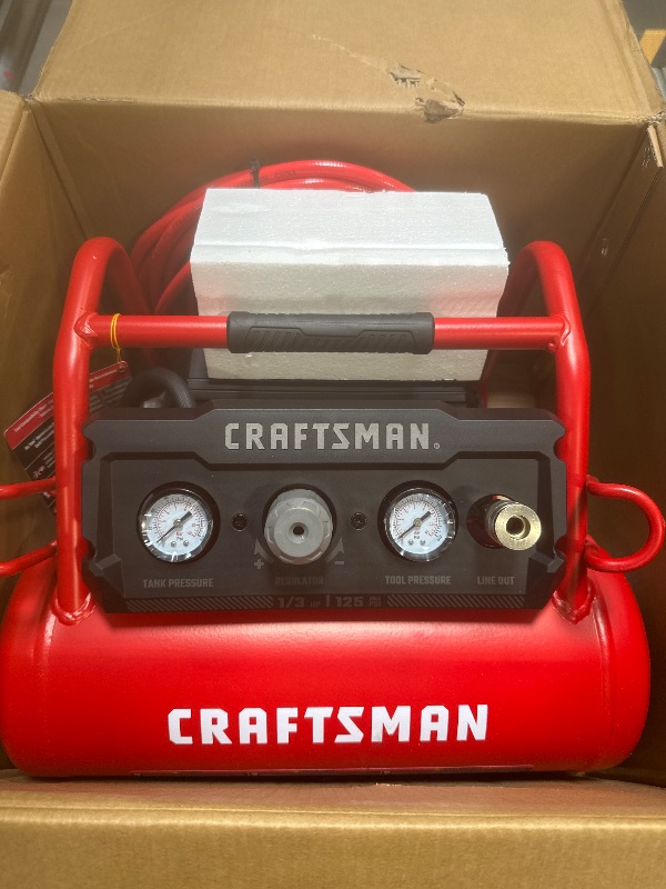 Photo 1 of CRAFTSMAN Air Compressor, 2 Gallon Portable Air Compressor 1/3HP Max 125 PSI Oil-Free Light Weight with 10 PCS Accessory Kit