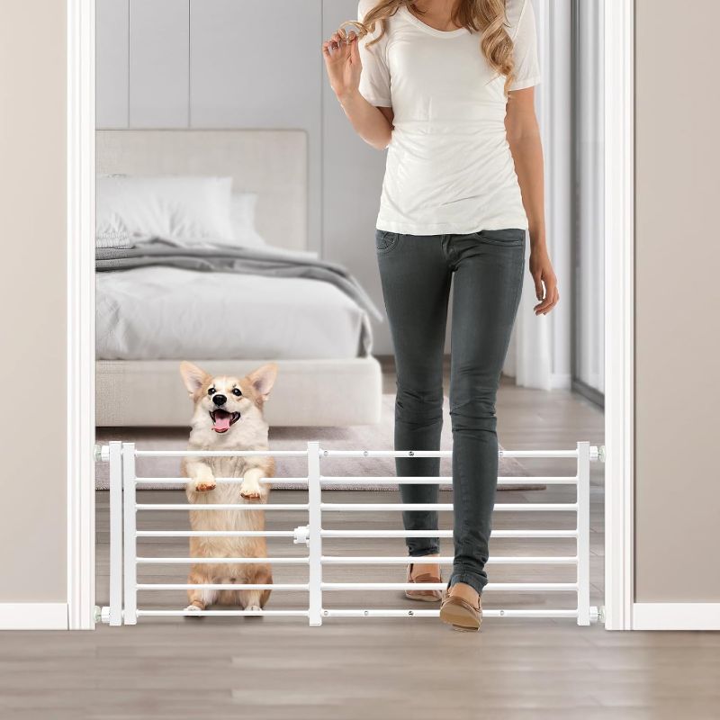 Photo 1 of Malier Indoor Dog Gate with Door, 26-41" Extra Wide Full Metal Pet Gate Short Dog Gate for Stairs, Pressure Mount 14'' Tall Small Puppy Low Gate Easy Step Over for Doorways
