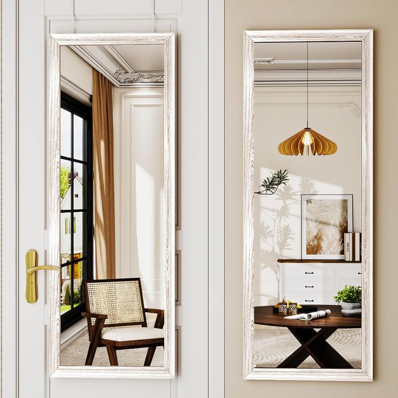 Photo 1 of Door Mirrors, Over the Door Full Length Wall Mirror, 51"x 18" Full Length Mirror Door Hanging Back of Door Mirrors, Wood Frame Long Full Body Mirror for Bedroom Living Room Closet Locker Room Entryway
