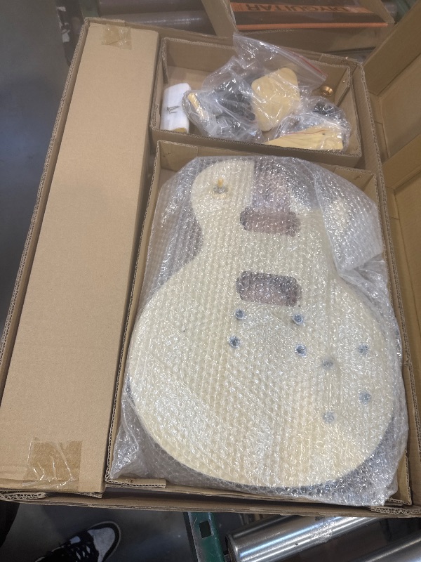 Photo 1 of Fesley DIY LP Style Electric Guitar with Mahogany Wood Body/Neck, 6 String, Techwood Fretboard, H-H Pickups, Flamed Maple Veneer Top, Build Your Own Guitar Kit - Natural
