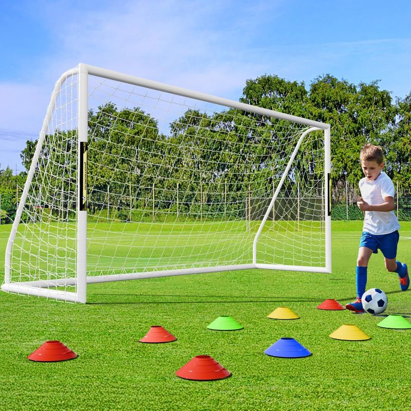 Photo 1 of Soccer Goal Backyard 12x6FT/10×6.5FT/8x6FT/8x5FT/6x4FT Soccer Net with Carry Bag Portable Soccer Goals Post with HPVC Frame Full Size Soccer Goal
