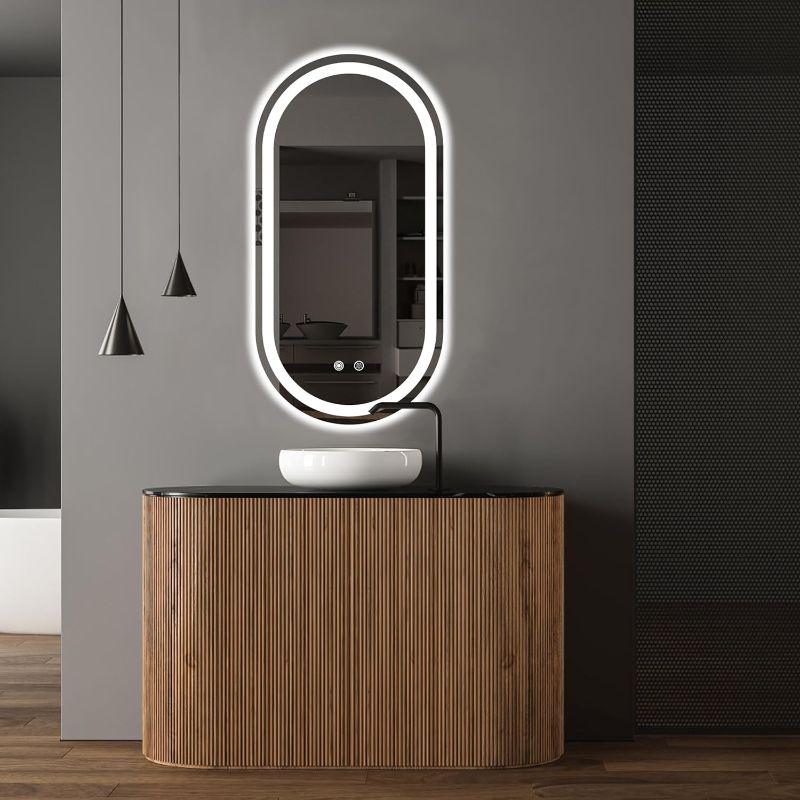 Photo 1 of Large LED Bathroom Makeup Mirror with Dimmable Lights, Anti-Fog, 16 x 32 inch