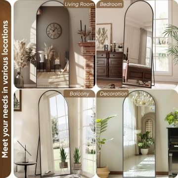 Photo 1 of Full Length Mirror, 58"x19" Arch Floor Mirror, Floor Standing Mirror Freestanding Arch Full Body Mirrors with Stand for Bedroom, Hanging Mounted Mirrors for Living Room Cloakroom, Black
