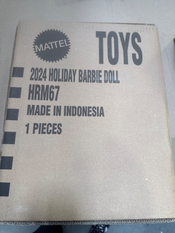 Photo 1 of Barbie Signature 2024 Holiday Doll with Light Brown Hair in Plaid Gown, Collectible Toy in Displayable Packaging