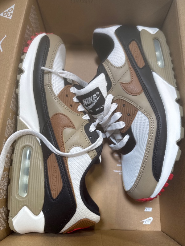 Photo 1 of Nike Air Max 90 Women's Shoes (DH8010-005, Phantom/Black/Fire Red/Light British Tan) Size 9