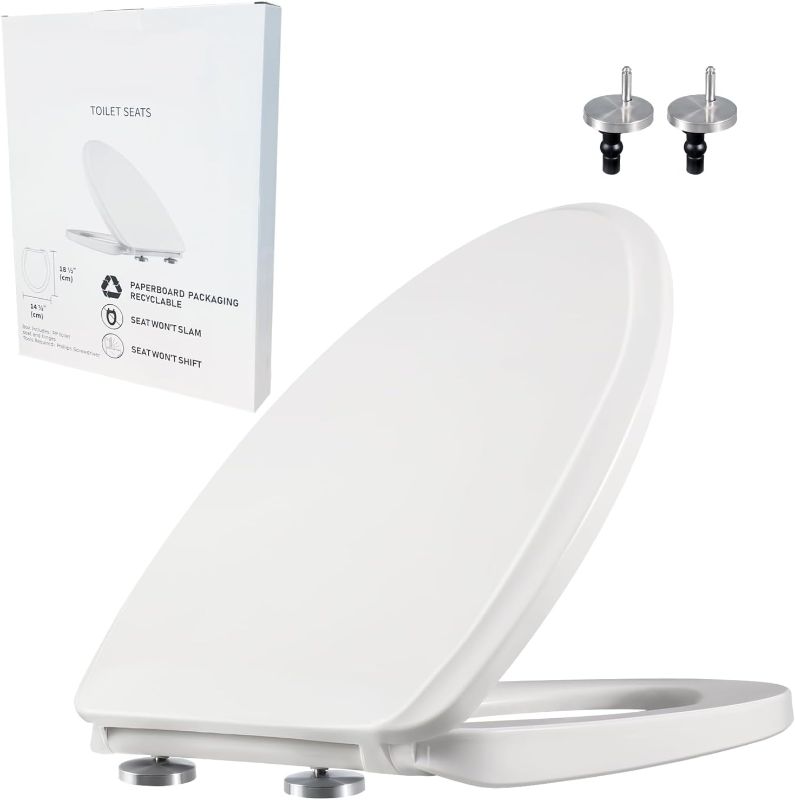 Photo 1 of MUU Toilet seat, Slow Close, White heavy duty Toilet Seat with Non-slip Seat Bumpers Easy to Install & Clean PP Material Replacement Toilet Seat Fits All Toilet Brands Elongated Toilets(MU357-PP)
