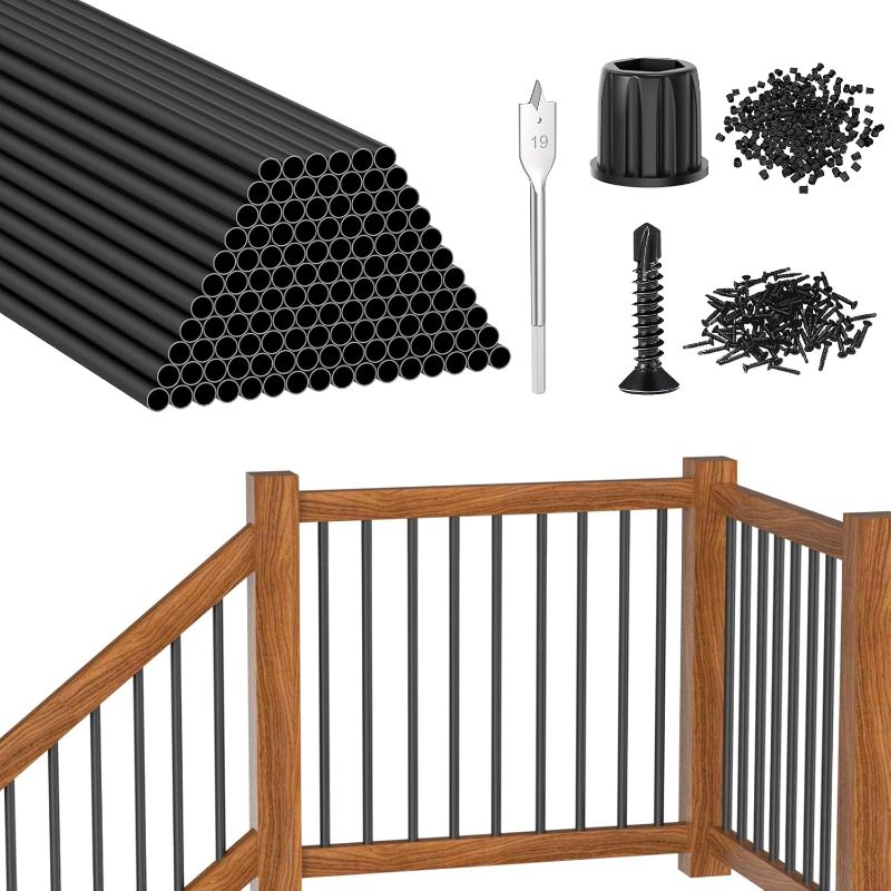 Photo 1 of CKE 120 Pack 36" Round Aluminum Deck Balusters, 3/4" Diameter Hollow Round Black Aluminum Balusters for Deck Railing, Metal Deck Baluster Staircase Spindles with Screw/Conector for Railing Fencing R36
