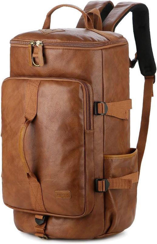 Photo 1 of Baosha Stylish Vegan Leather Men Weekender Travel Duffel Tote Bag Backpack Travel Hiking Rucksack Overnight Bag 3-Ways Convertible HB-26 (Brown)
