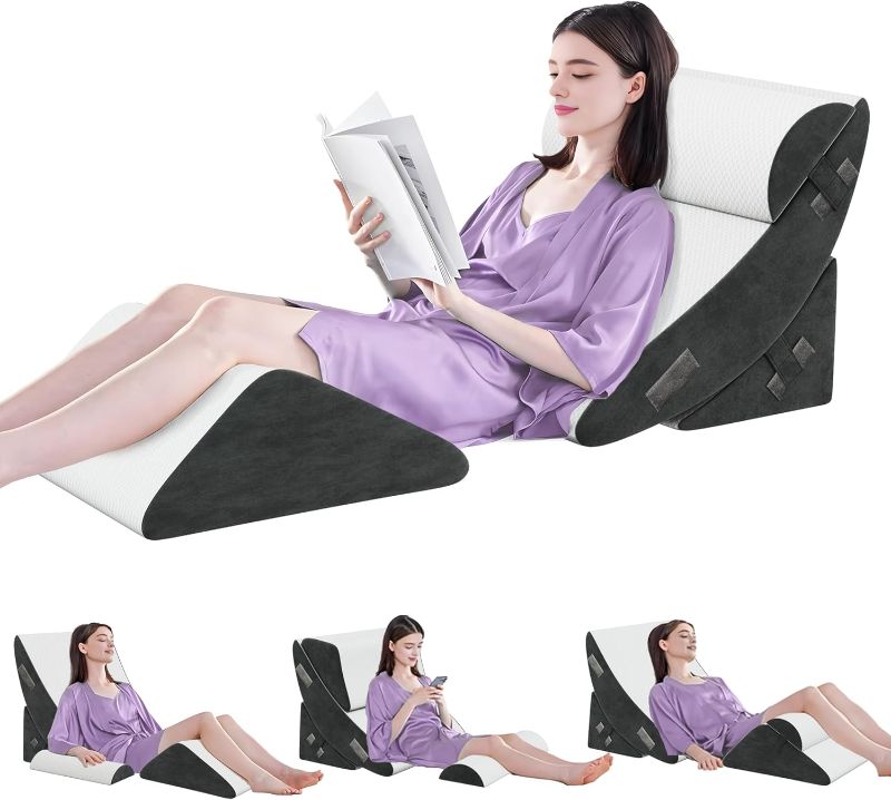 Photo 1 of 4Pcs Orthopedic Bed Wedge Pillow Set, Wedge Pillow for Sleeping, Adjustable Incline Elevated Memory Foam Wedge Pillow for Post Surgery, Snoring, Back, Leg Pain, Acid Reflux Relief
