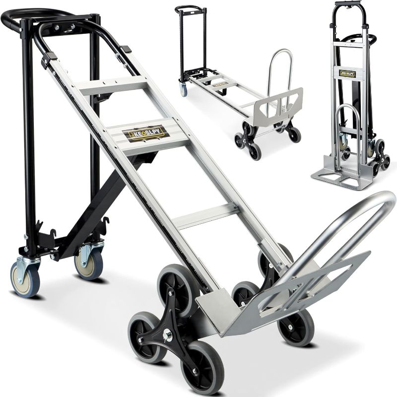 Photo 1 of 3 in 1 Industrial Convertible Hand Truck, 1000 LBS Capacity Heavy Duty Platform Cart, Utility Aluminum Collapsible Moving Dolly with Stair Climbing Wheels, 3 Positions for Transport, 52" High
