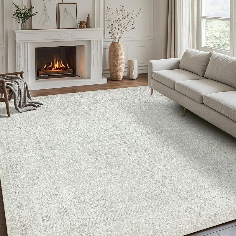 Photo 1 of Washable Rugs 8x10 Area Rugs for Living Room,Bedroom,Dining Room- Large Ultra Soft Faux Wool Retro Carpets,Non Slip&Non-Shedding Low Pile Vintage Carpet for Home Office,Concrete Grey
