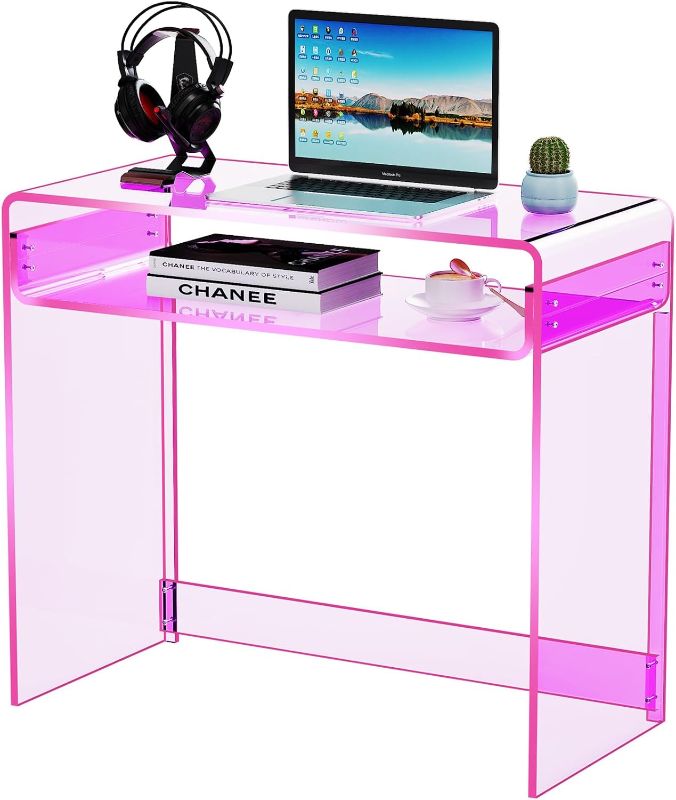 Photo 1 of Acrylic Desk Laptop Workstation Study Table Home Office Console Tables Entrance Table Decor (Pink)