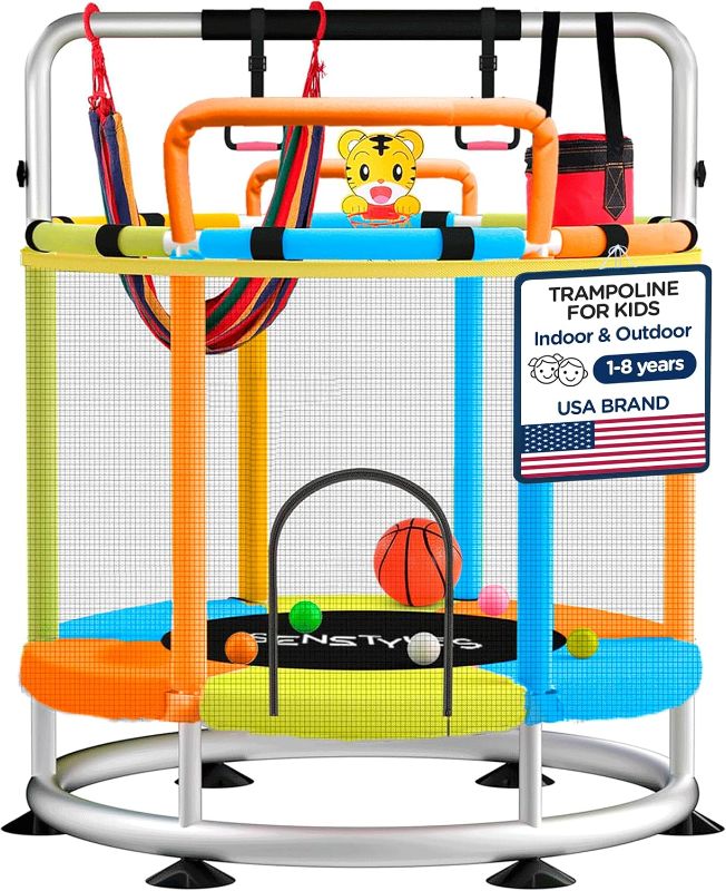 Photo 1 of Trampoline for Kids With Anti-Rollover Round Bottom - Double Safety Handles - Indoor/Outdoor Toddler Trampoline