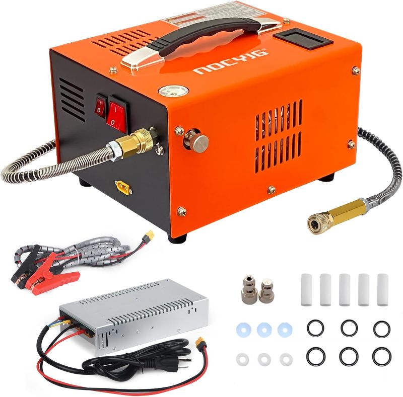 Photo 1 of Pcp air compressor 4500PSI Portable PCP Compressor, 12V DC/110V AC PCP Airgun Compressor Manual-stop, w/External Power Adapter, Built-in Fan, Suitable for Paintball, Air Rifle, Scuba Bottle
