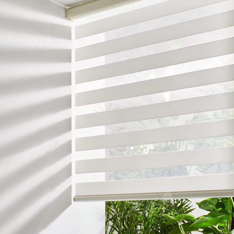 Photo 1 of Persilux Cordless Zebra Blinds for Windows Free-Stop Roller Windows Shades (46" W X 64" H, Cream) Dual Layer Light Control for Day and Night, Light Filtering Sheer Shades for Home, Easy to Install
