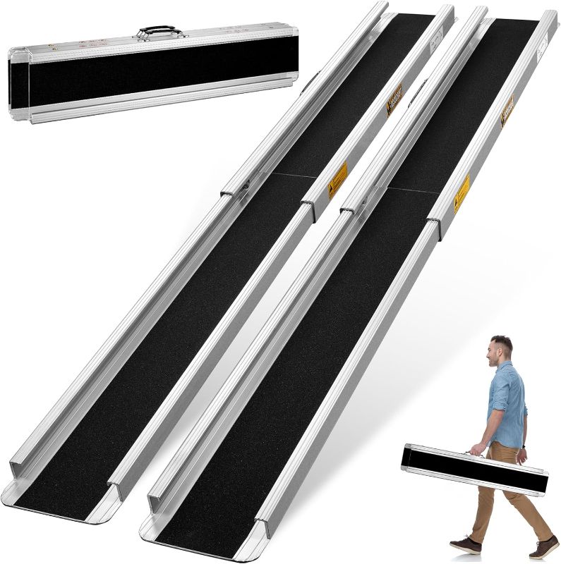 Photo 1 of 7FT Portable Wheelchair Ramp, 84"L x 7.2"W Aluminum Ramps for Wheelchairs for Home, 1200LBS Capacity Telescopic Non-Skid Threshold Handicap Wheel Chair Ramp for Doorways, Stairs, Steps, 2 Pack
