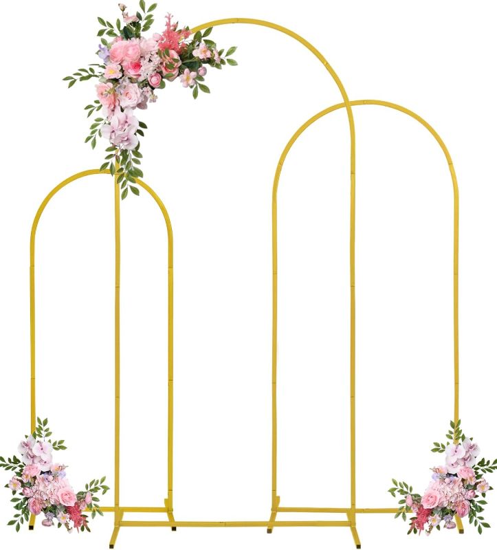Photo 1 of Metal Arch Backdrop Stand Set of 3 (6FT, 5FT?4FT) Gold Wedding Arch Stand Frame for Anniversary?Balloon Arch Stand for Birthday Parties, Baby Showers,Graduation Decorations