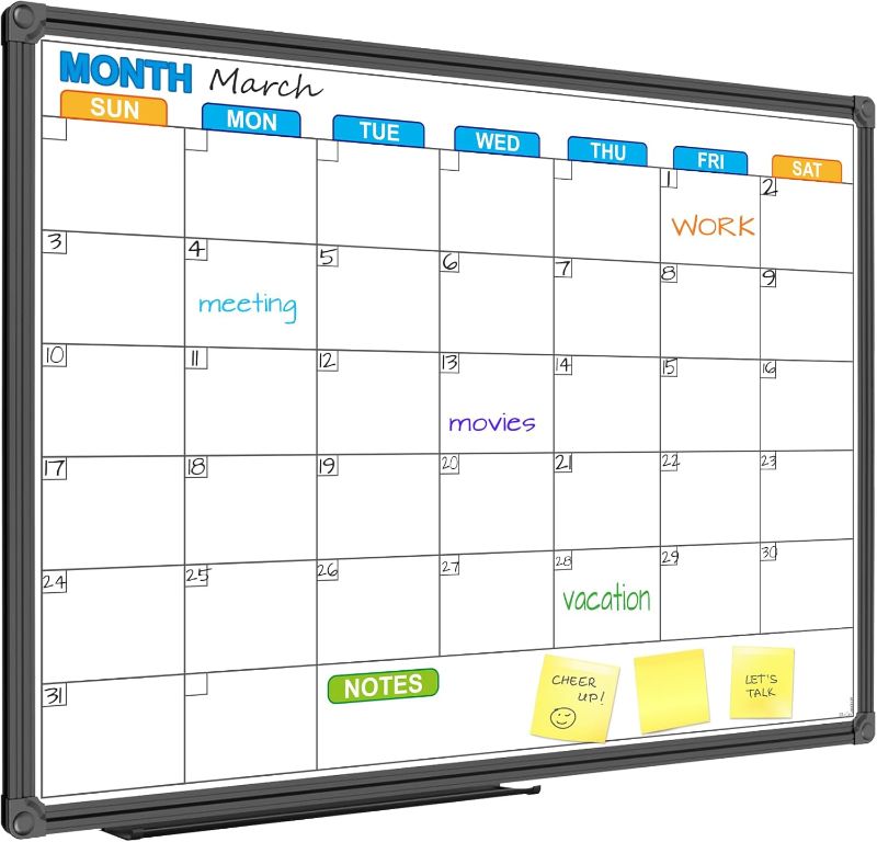 Photo 1 of JILoffice Dry Erase Calendar Whiteboard - Magnetic White Board Calendar Monthly 24 X 18 Inch, Black Aluminium Frame Wall Mounted Board for Office Home and School
