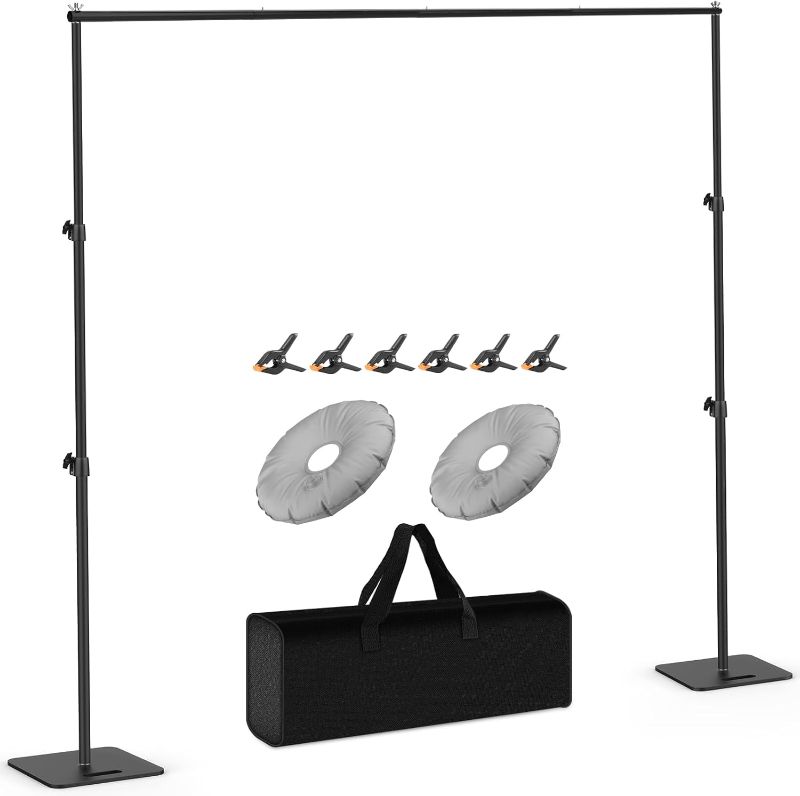 Photo 1 of Backdrop Stand 10x7ft, Sdfghj Heavy Duty Photography Back Drop Adjustable Stand Background Stand Support Kit with Steel Base for Parties Birthday Wedding/Photobooth/Decoration/Photoshoot/Curtain