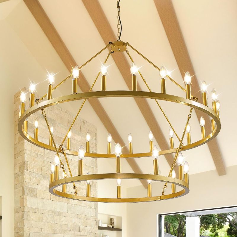 Photo 1 of  Large Wagon Wheel Chandelier, gold 