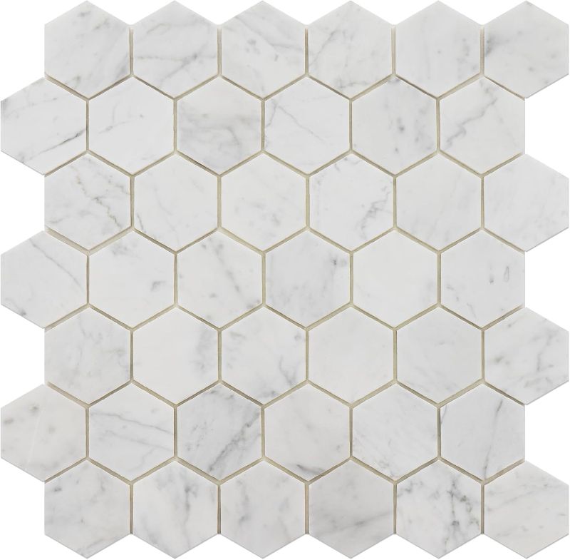 Photo 1 of 5-Sheet Peel and Stick Stone Tiles, Hexagon Peel and Stick Stone Backsplash 3D Marble Look Stick on Backsplash for Kitchen Fireplace